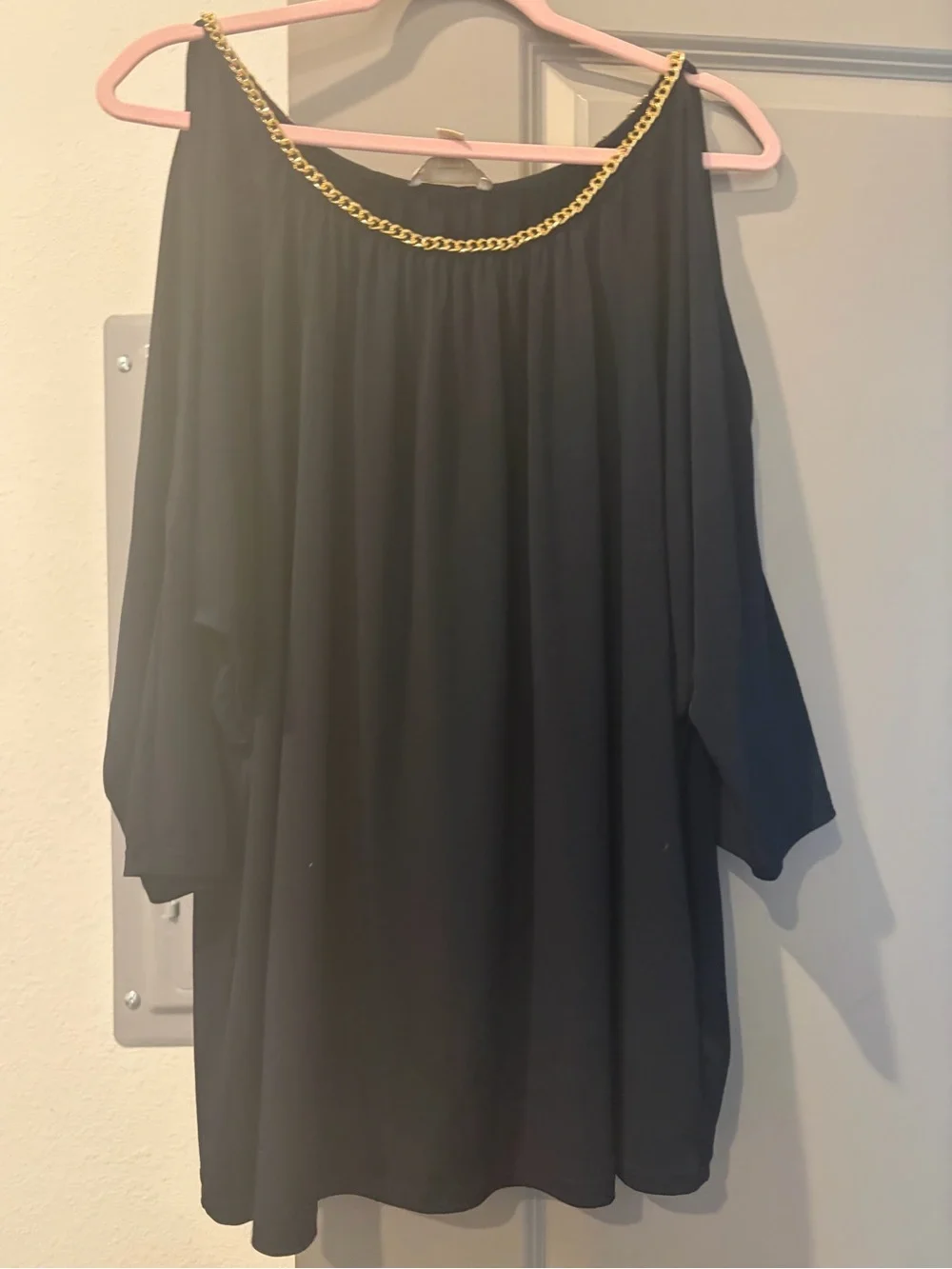Michael Kors Blue Off-Shoulder Tunic with Gold Chain Trim